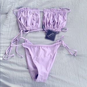 Purple ruffled bikini
